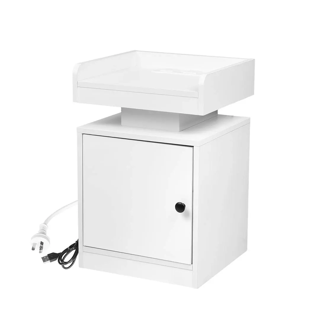 Levede Bedside Table USB Charger Outlet RGB LED Light Storage Cabinet White