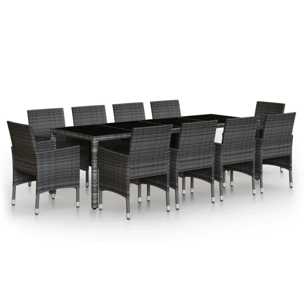 11 Piece Garden Dining Set Poly Rattan Grey 3058573