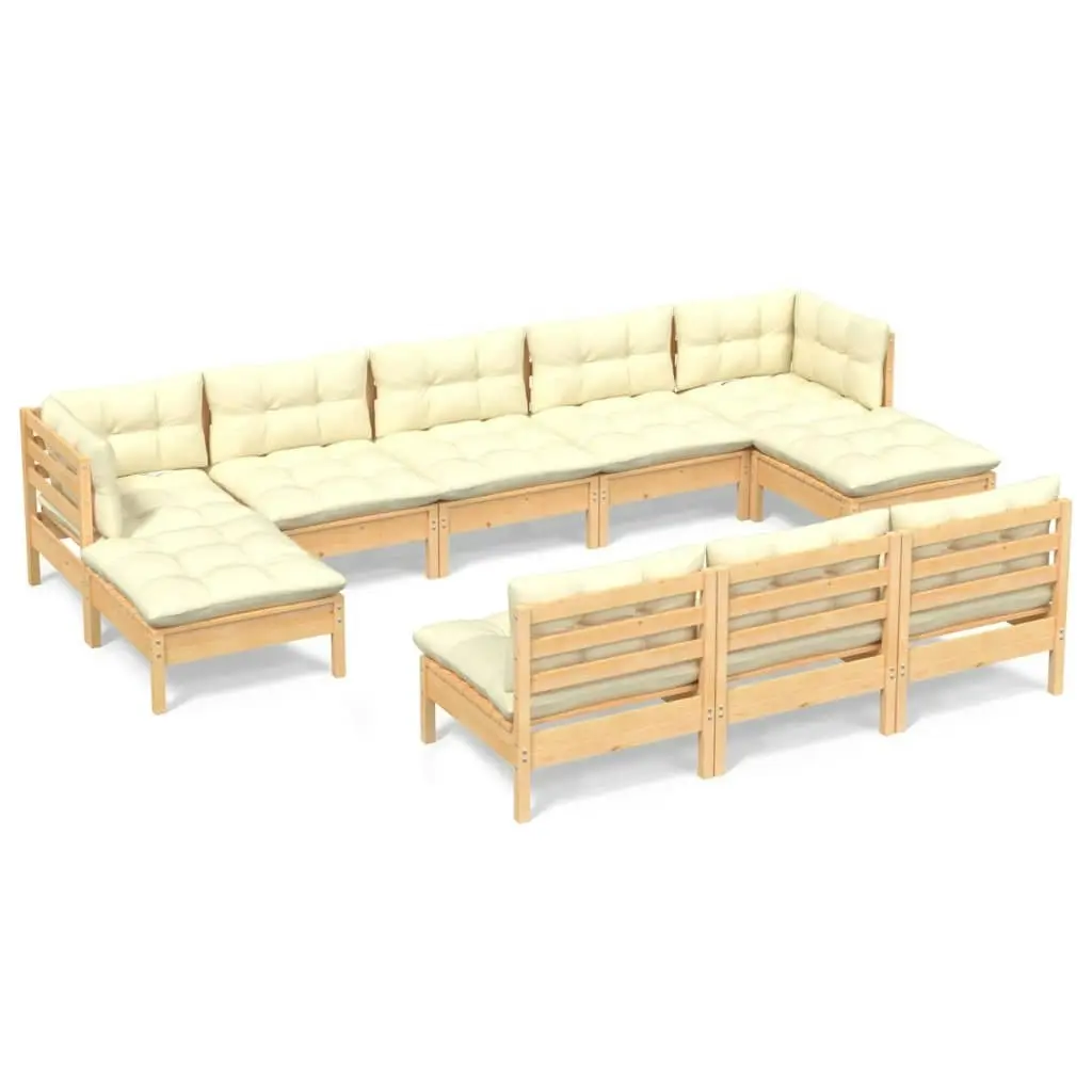 10 Piece Garden Lounge Set with Cream Cushions Pinewood 3097115