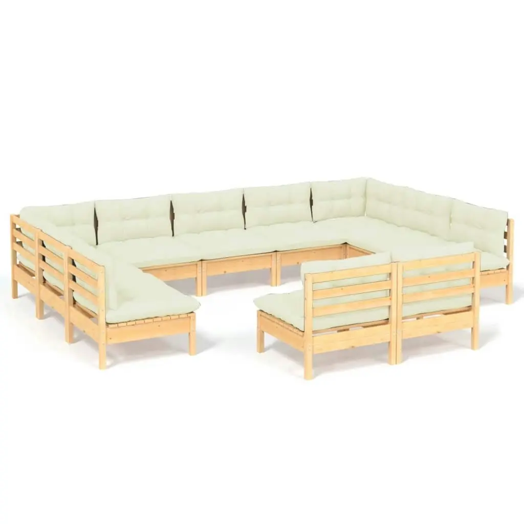 11 Piece Garden Lounge Set with Cream Cushions Solid Pinewood 3097211