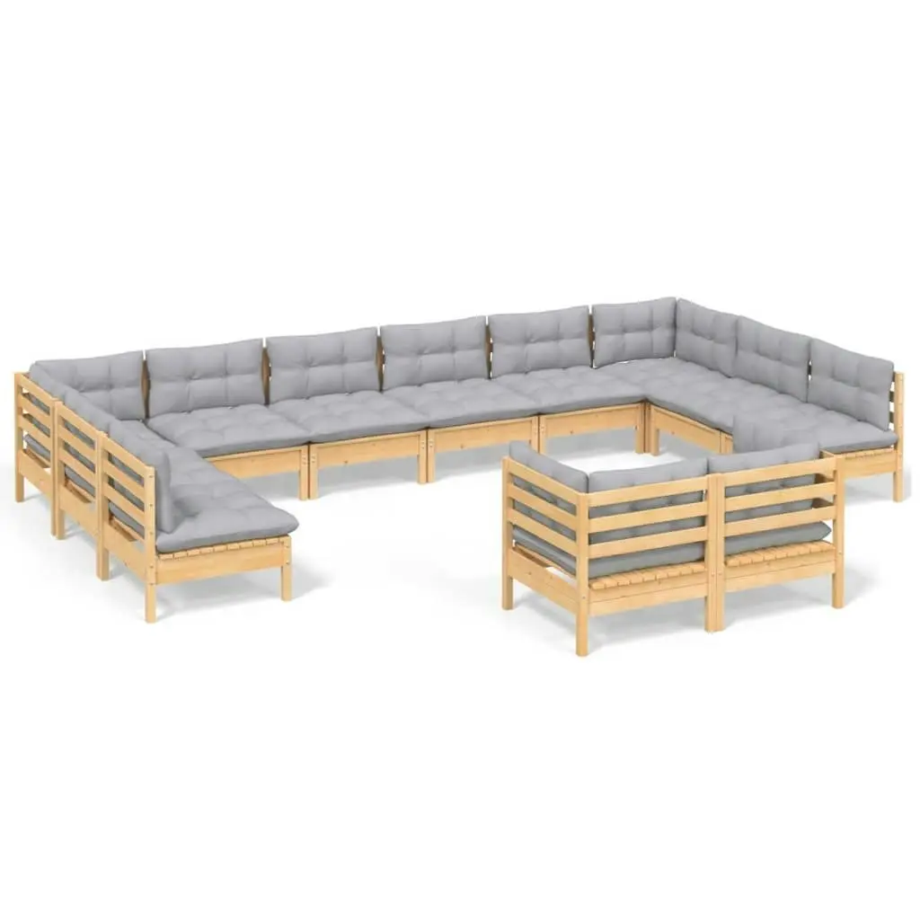 12 Piece Garden Lounge Set with Grey Cushions Solid Pinewood 3097270