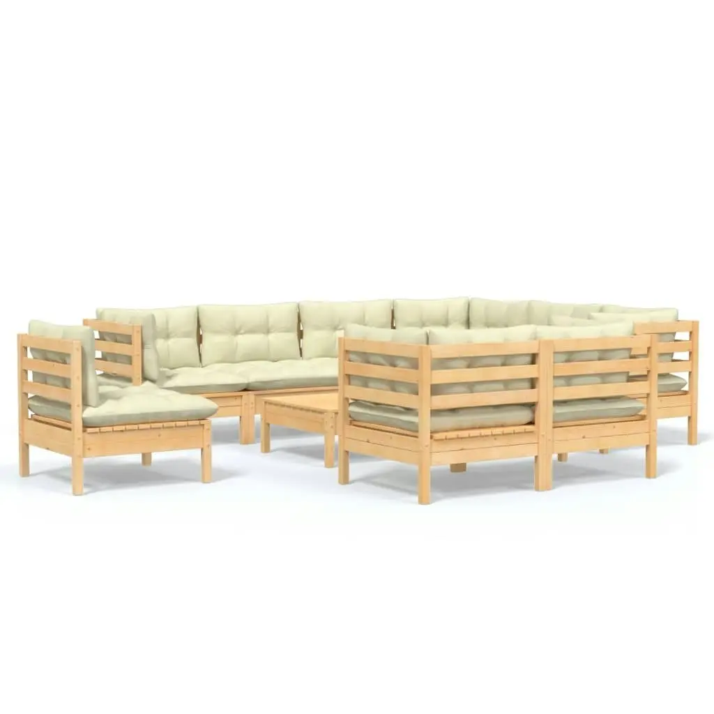 10 Piece Garden Lounge Set with Cream Cushions Solid Pinewood 3096773