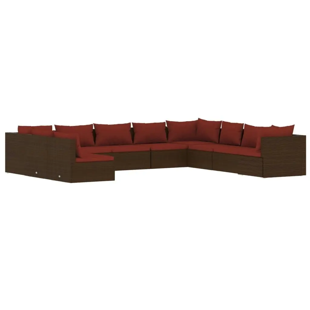 10 Piece Garden Lounge Set with Cushions Brown Poly Rattan 3102435