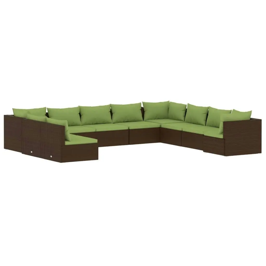 10 Piece Garden Lounge Set with Cushions Brown Poly Rattan 3102436