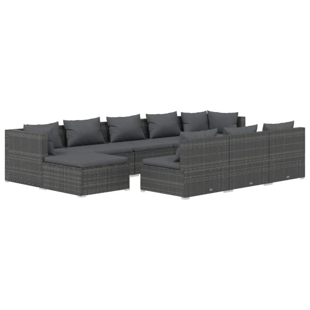 10 Piece Garden Lounge Set with Cushions Grey Poly Rattan 3102021