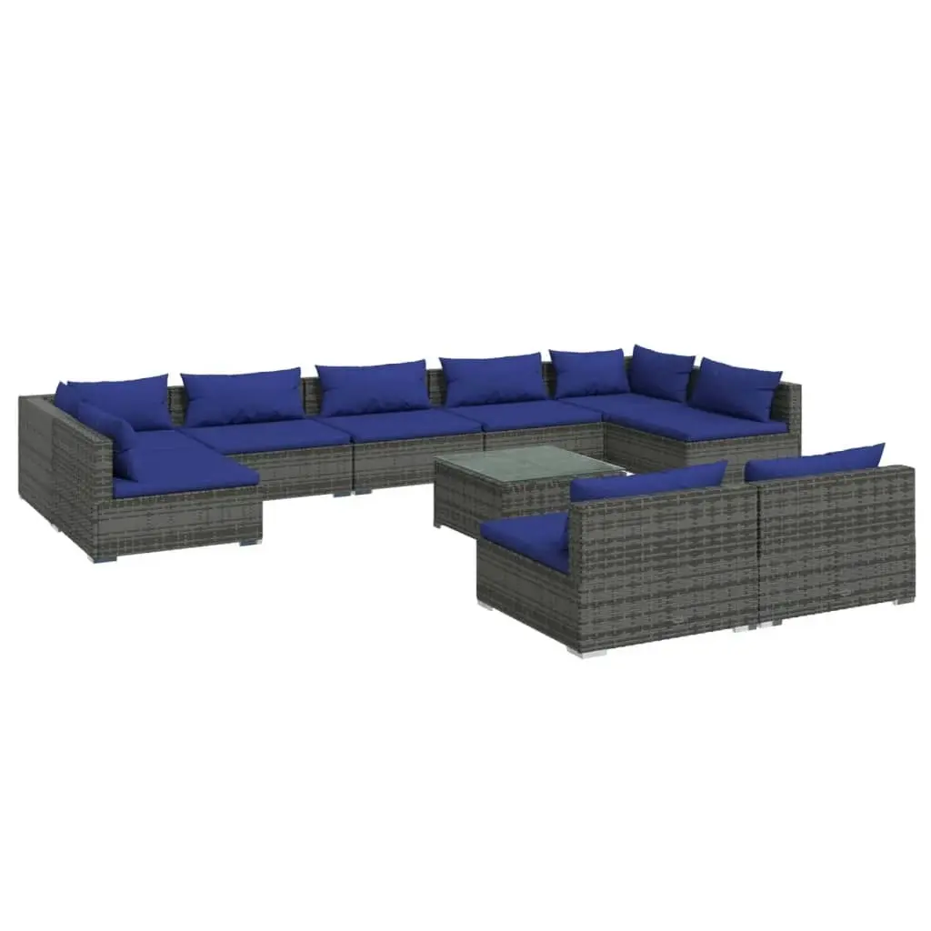 10 Piece Garden Lounge Set with Cushions Grey Poly Rattan 3102038