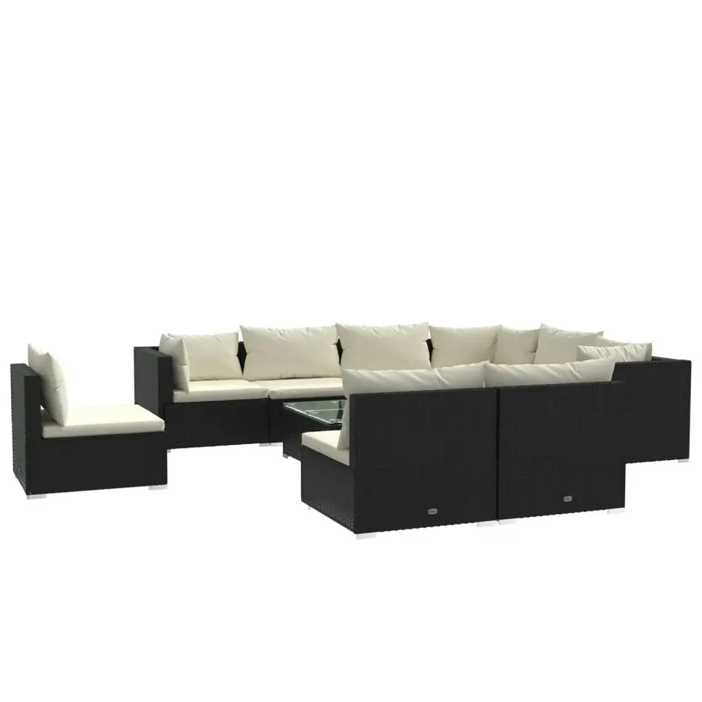 10 Piece Garden Lounge Set with Cushions Poly Rattan Black 3102583