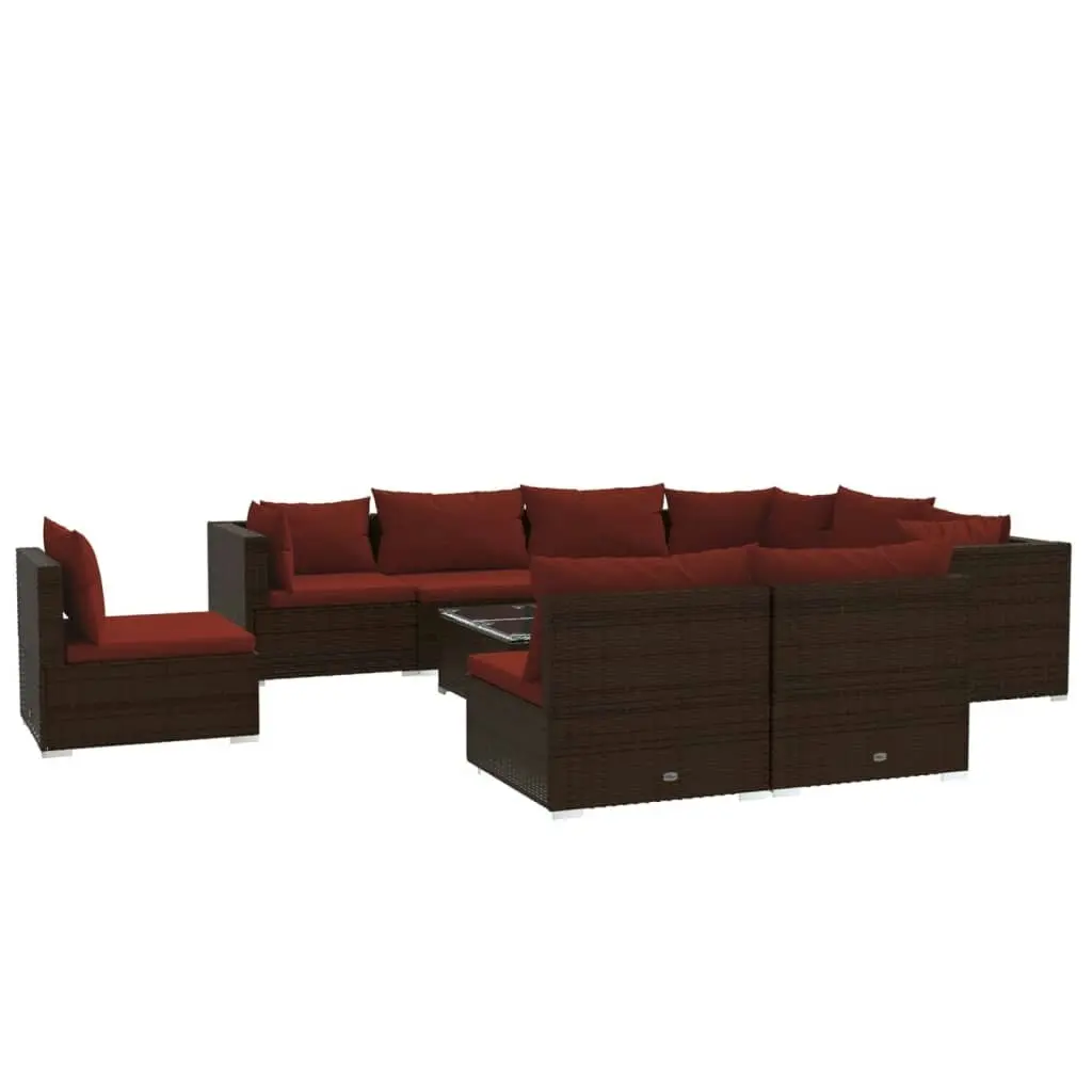 10 Piece Garden Lounge Set with Cushions Poly Rattan Brown 3102587