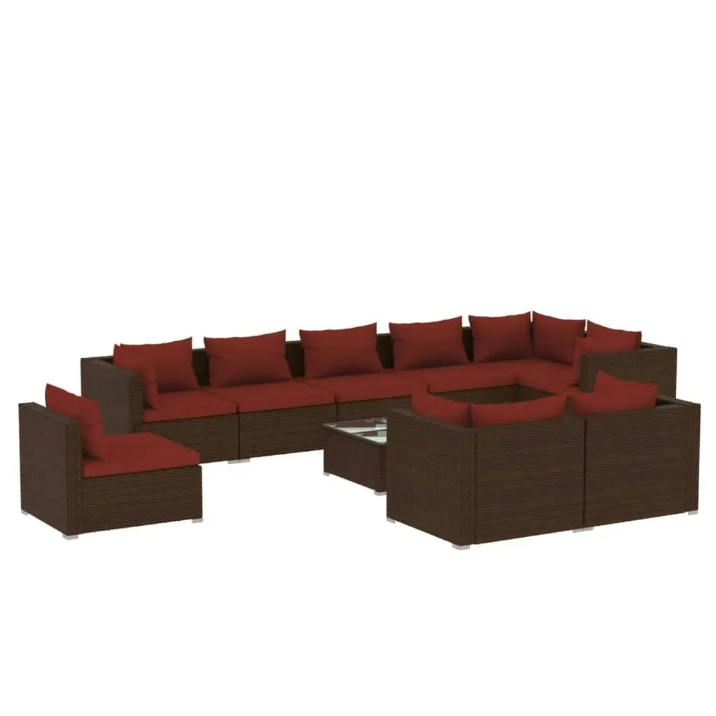 10 Piece Garden Lounge Set with Cushions Poly Rattan Brown 3102635