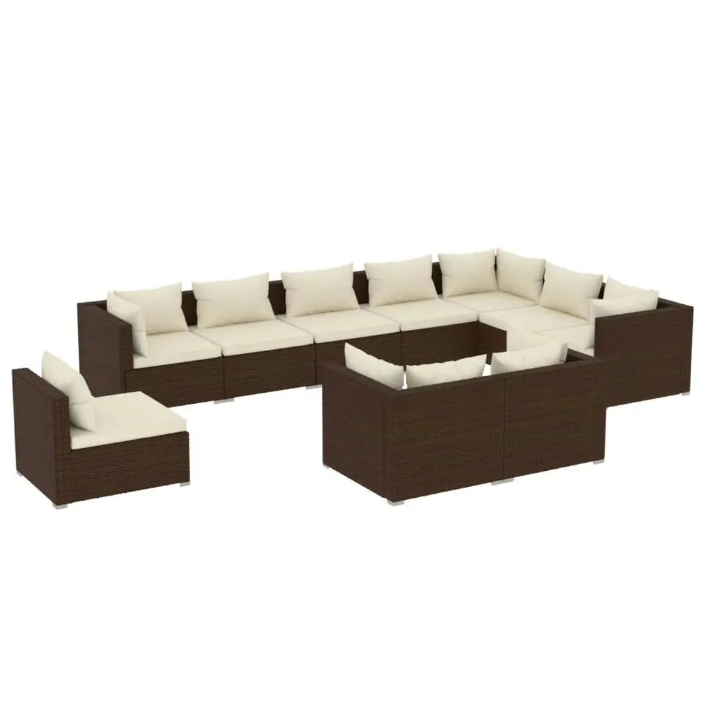 10 Piece Garden Lounge Set with Cushions Poly Rattan Brown 3102658