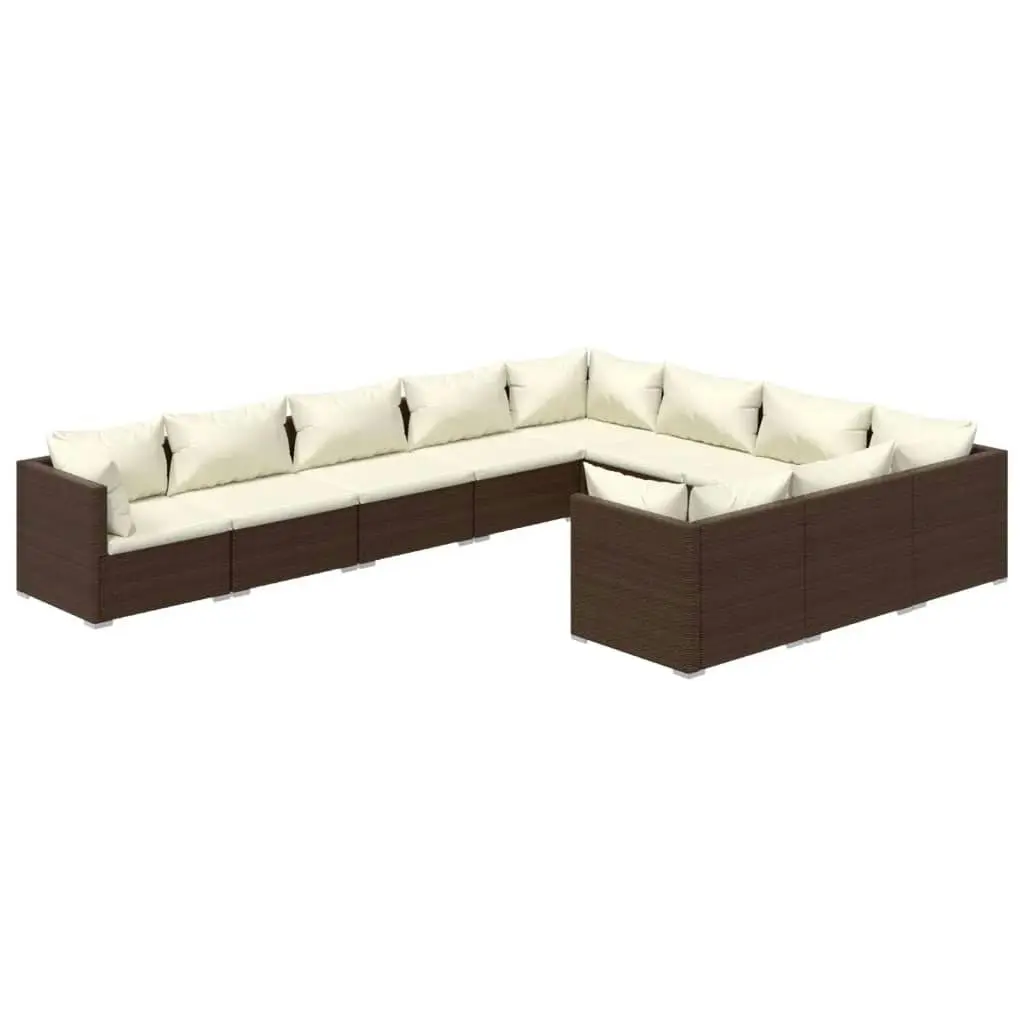 10 Piece Garden Lounge Set with Cushions Poly Rattan Brown 3102778