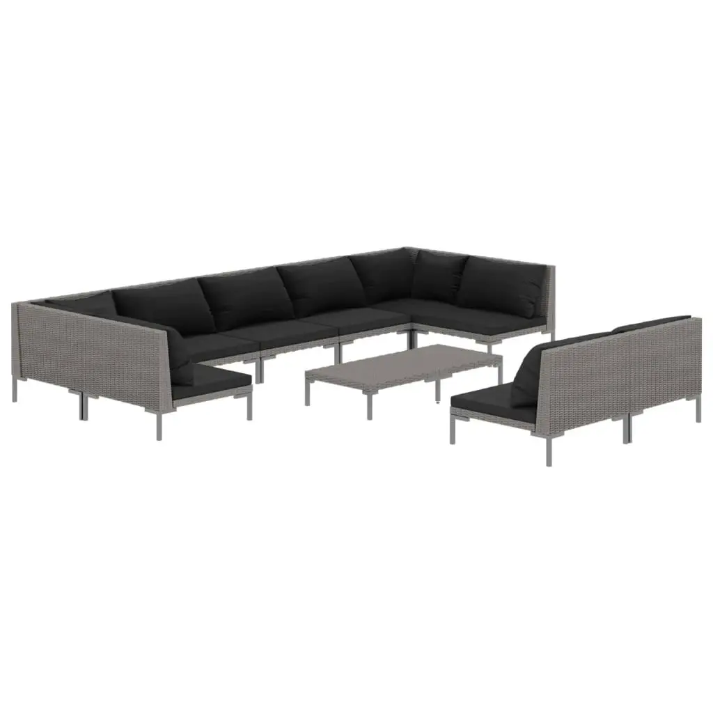 10 Piece Garden Lounge Set with Cushions Poly Rattan Dark Grey 3099935