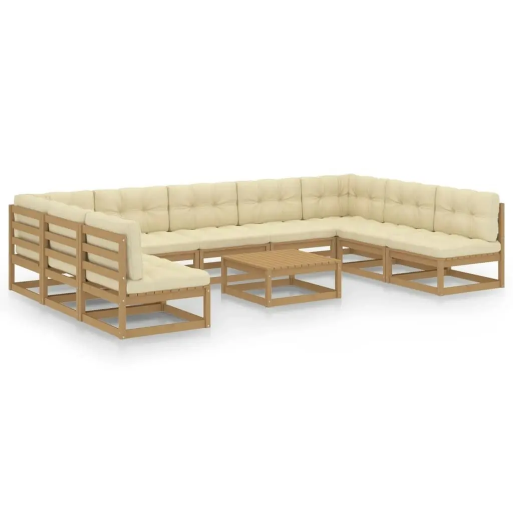 10 Piece Garden Lounge Set&Cushions Honey Brown Solid Pinewood 3077202