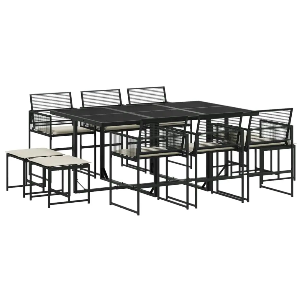 11 Piece Garden Dining Set with Cushions Black Poly Rattan 3295029