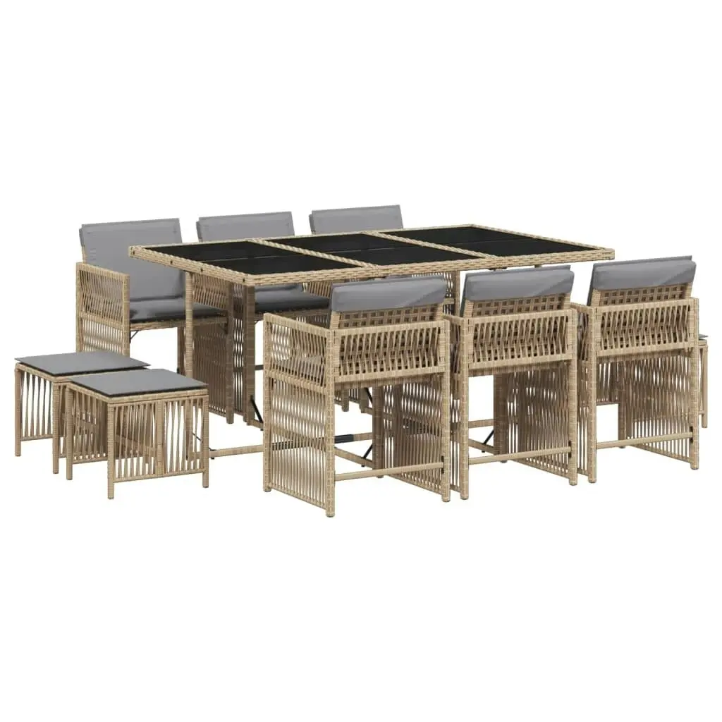 11 Piece Garden Dining Set with Cushions Mix Beige Poly Rattan 3211692