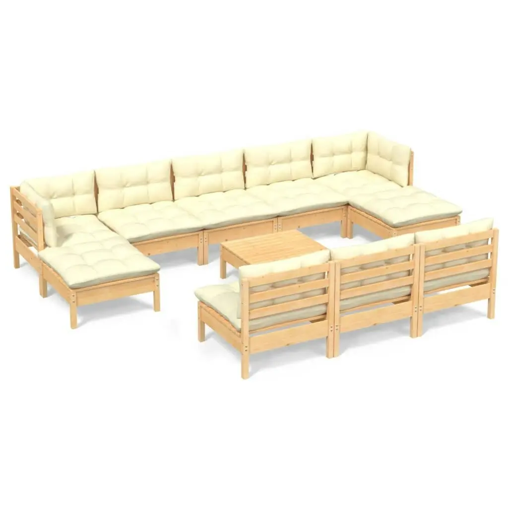 11 Piece Garden Lounge Set with Cream Cushions Pinewood 3097121