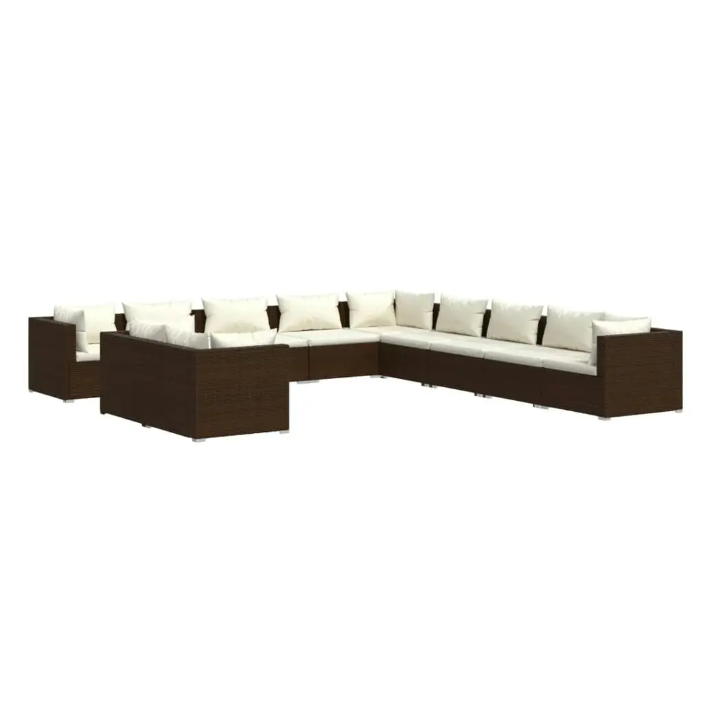 11 Piece Garden Lounge Set with Cushions Brown Poly Rattan 3102530