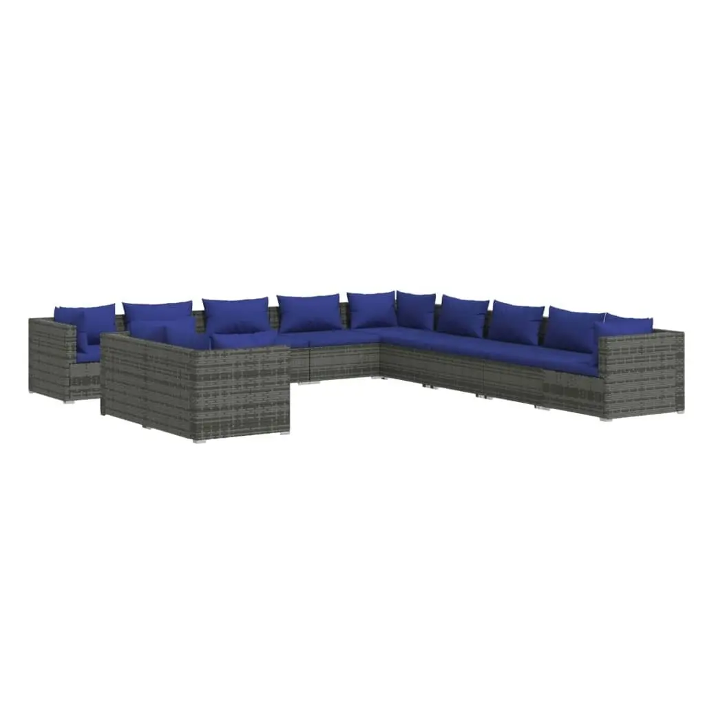 11 Piece Garden Lounge Set with Cushions Grey Poly Rattan 3102534