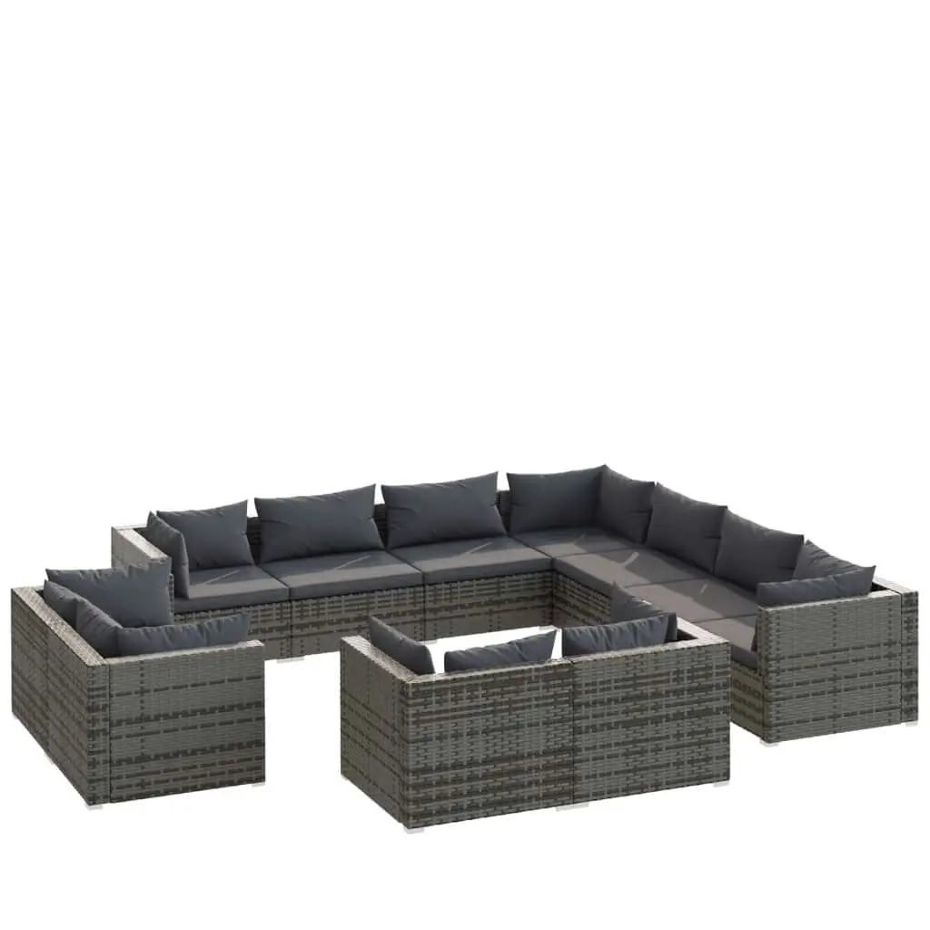 11 Piece Garden Lounge Set with Cushions Grey Poly Rattan 3102877