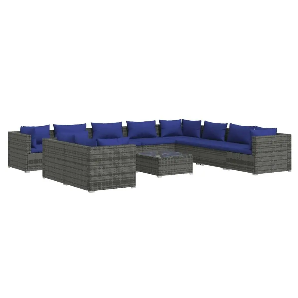 11 Piece Garden Lounge Set with Cushions Grey Poly Rattan 3102526