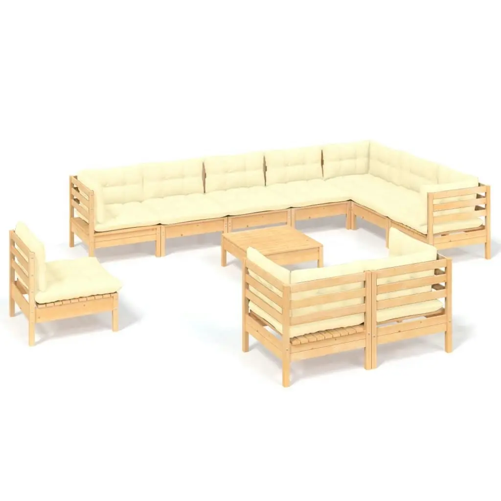 11 Piece Garden Lounge Set with Cream Cushions Solid Pinewood 3096785