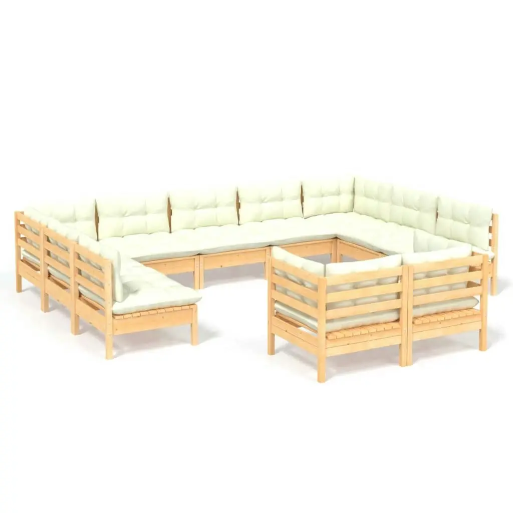 11 Piece Garden Lounge Set with Cream Cushions Solid Pinewood 3097259