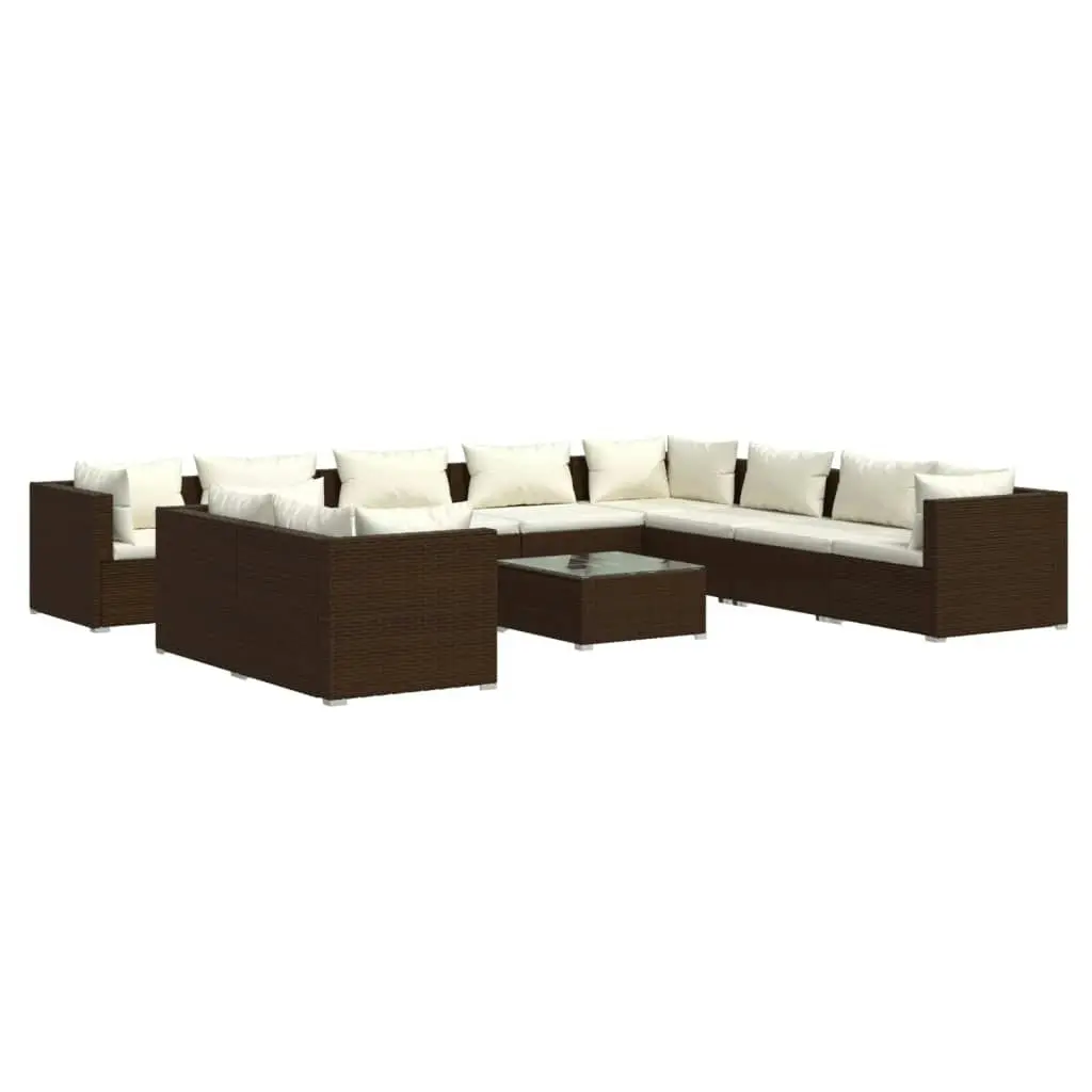 11 Piece Garden Lounge Set with Cushions Brown Poly Rattan 3102522