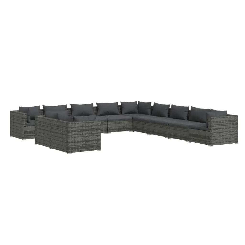 11 Piece Garden Lounge Set with Cushions Grey Poly Rattan 3102533