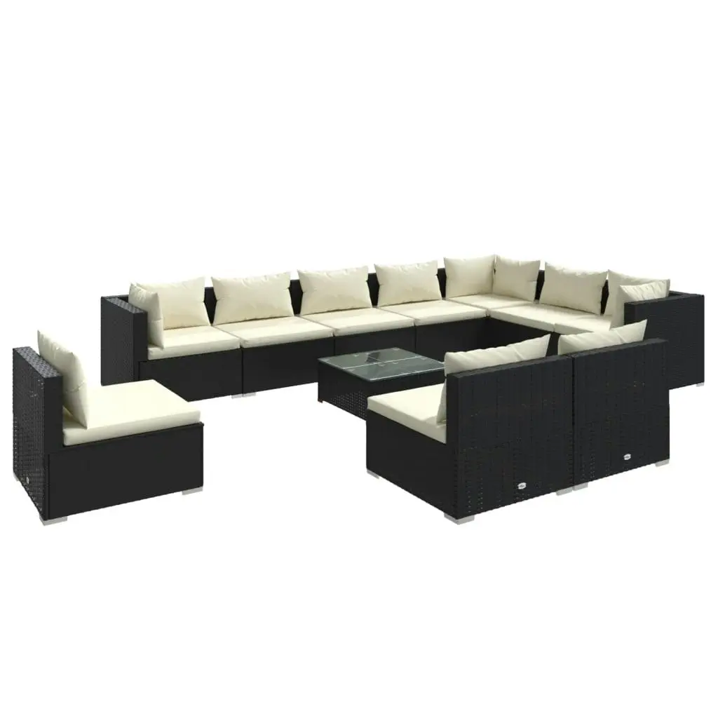 11 Piece Garden Lounge Set with Cushions Poly Rattan Black 3102599