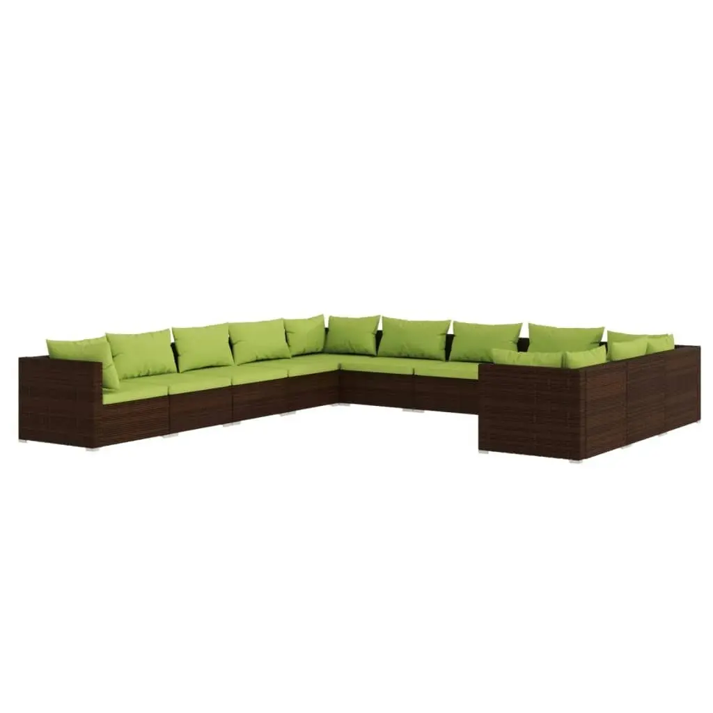 11 Piece Garden Lounge Set with Cushions Poly Rattan Brown 3102812