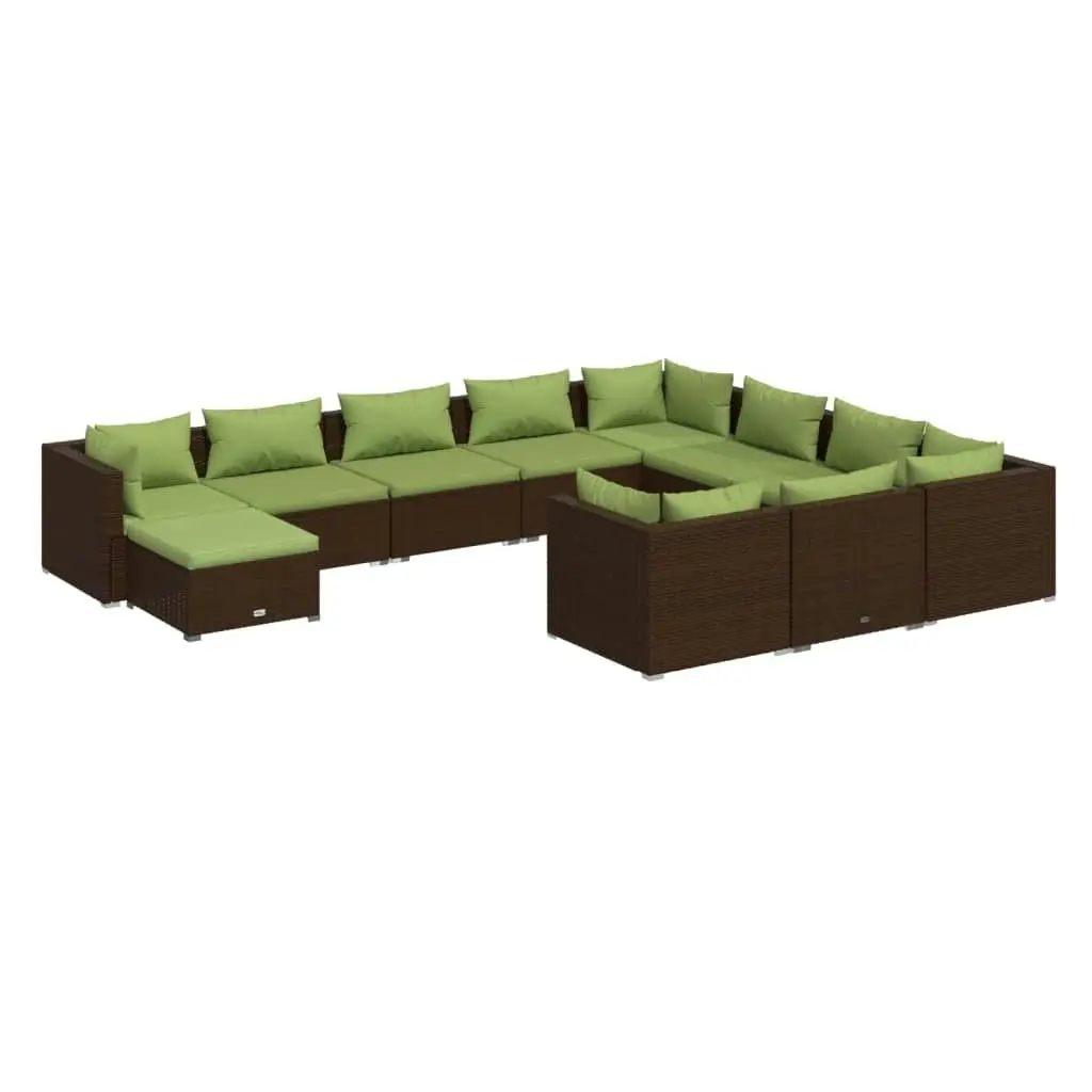 11 Piece Garden Lounge Set with Cushions Poly Rattan Brown 3102700