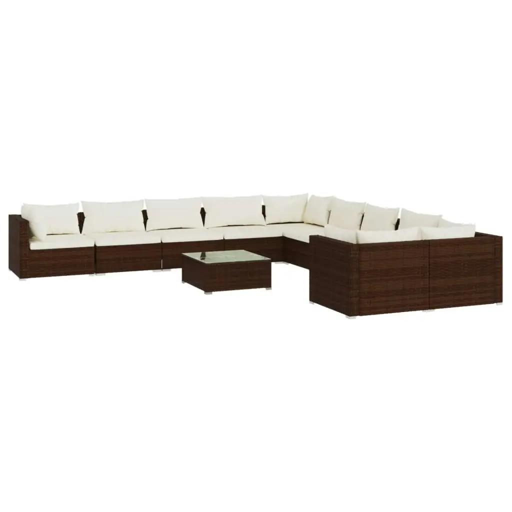 11 Piece Garden Lounge Set with Cushions Poly Rattan Brown 3102802