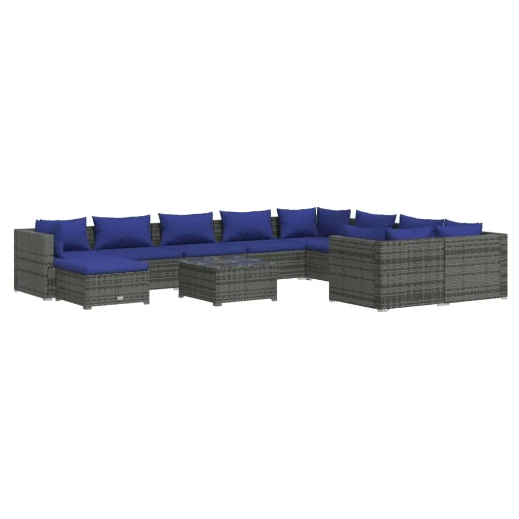 11 Piece Garden Lounge Set with Cushions Poly Rattan Grey 3102694