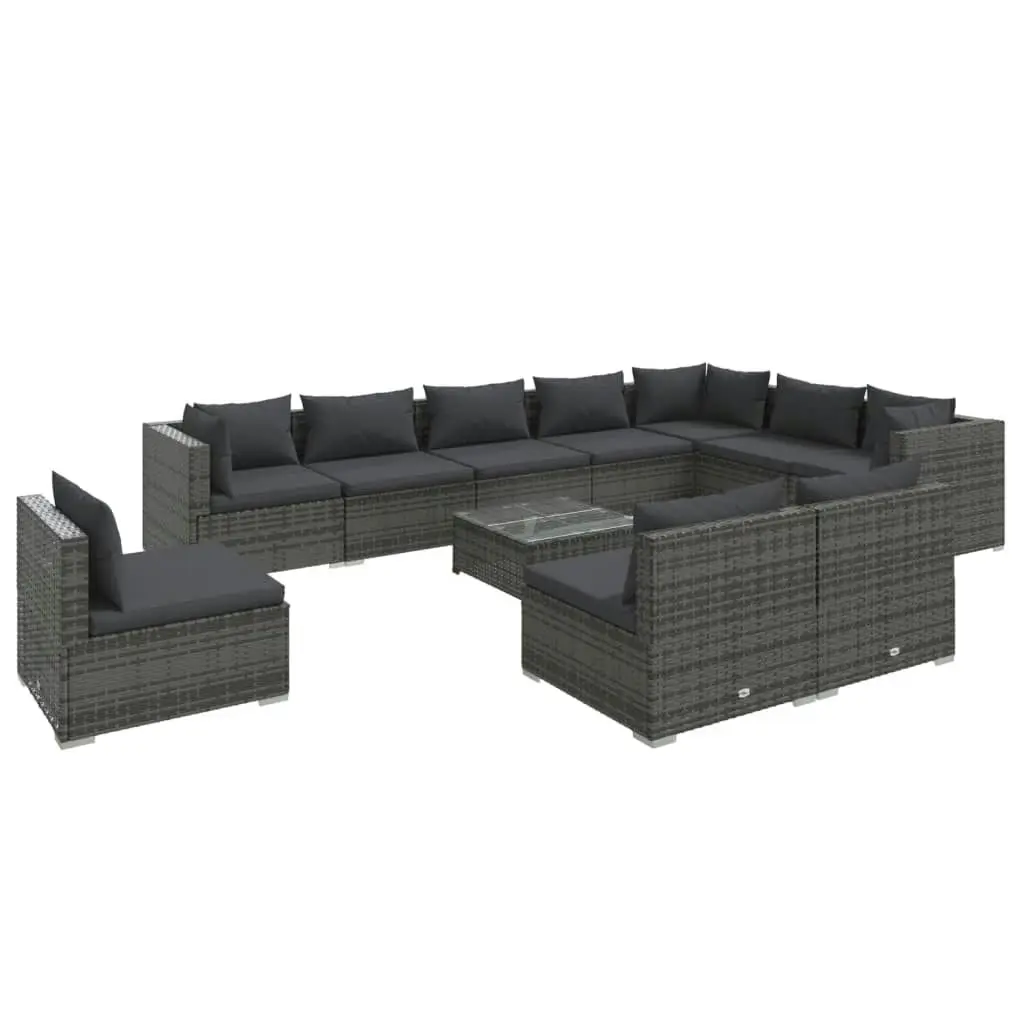 11 Piece Garden Lounge Set with Cushions Poly Rattan Grey 3102605