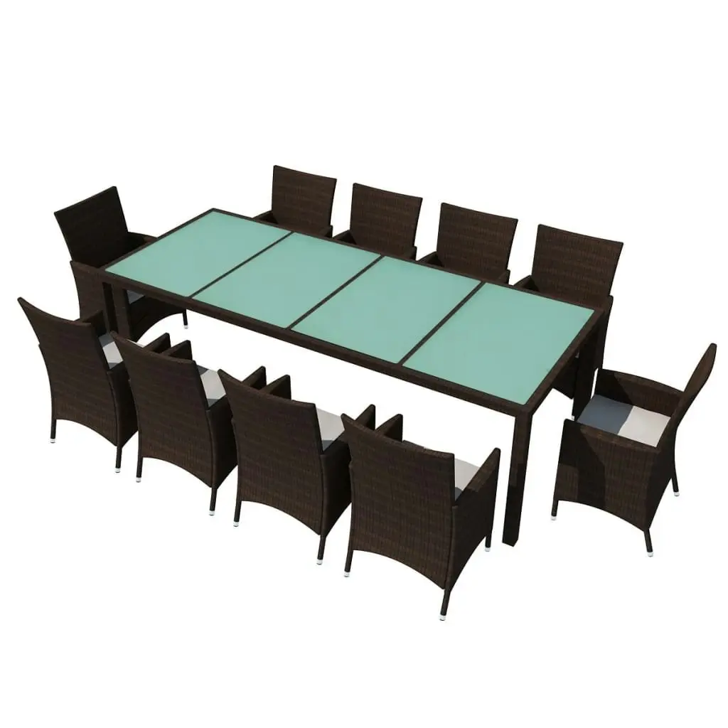 11 Piece Outdoor Dining Set with Cushions Poly Rattan Brown 42569