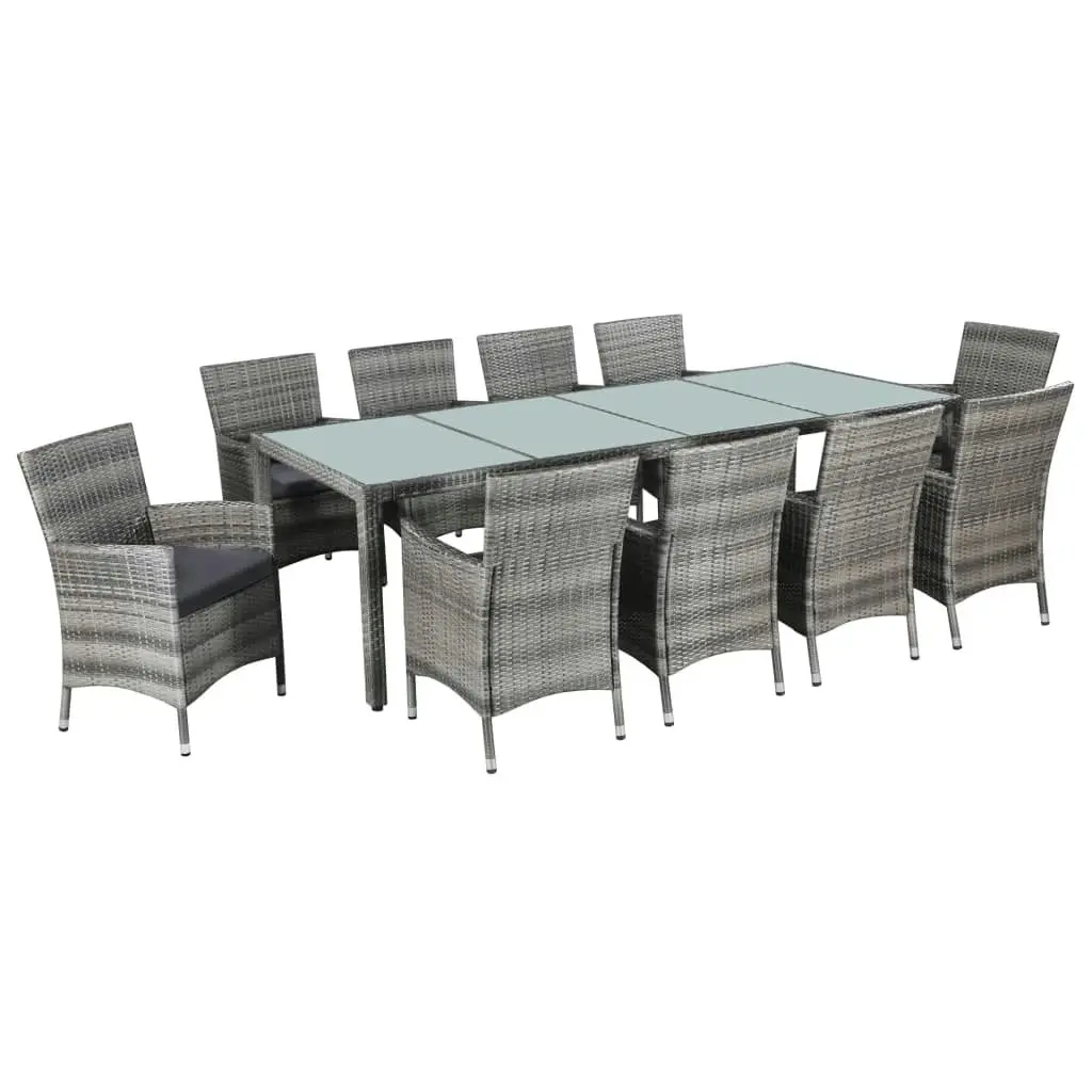 11 Piece Outdoor Dining Set with Cushions Poly Rattan Grey 43957