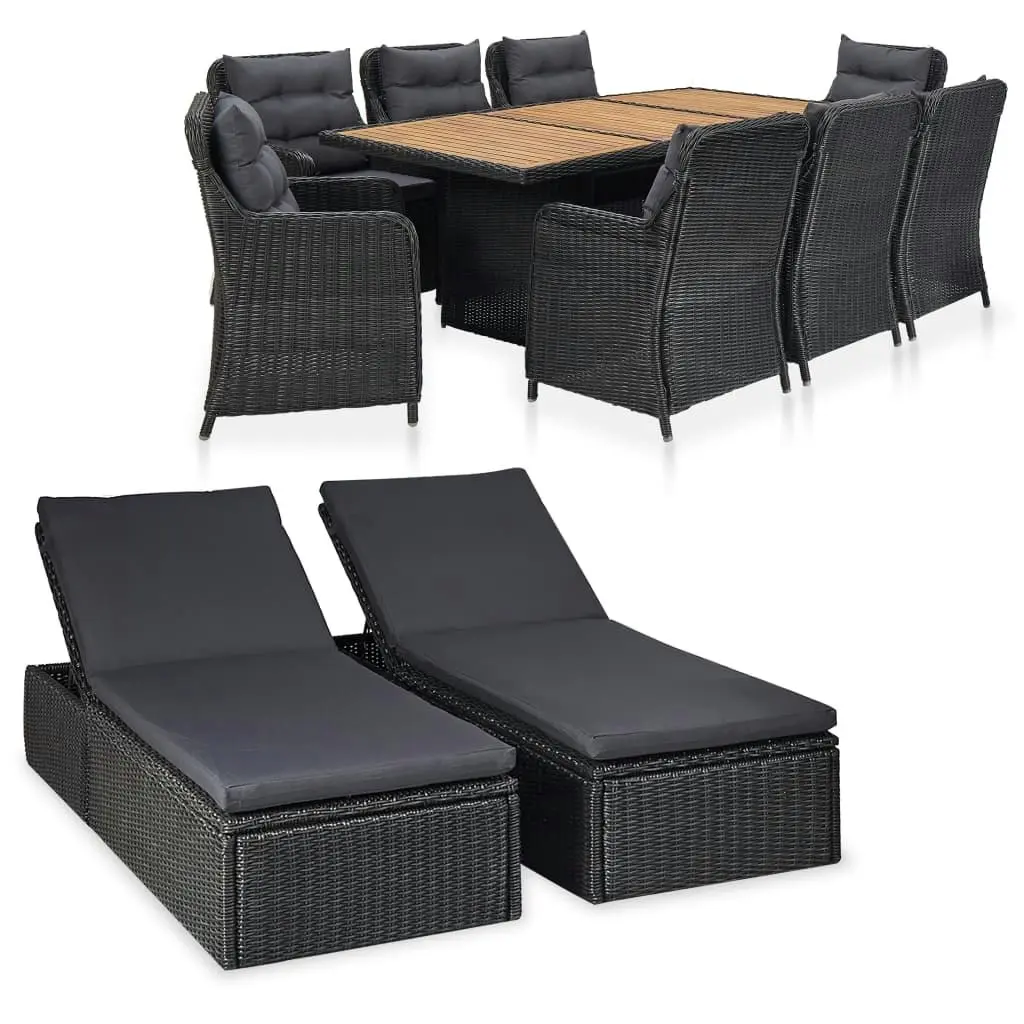 11 Piece Outdoor Dining Set Poly Rattan Black 3057807