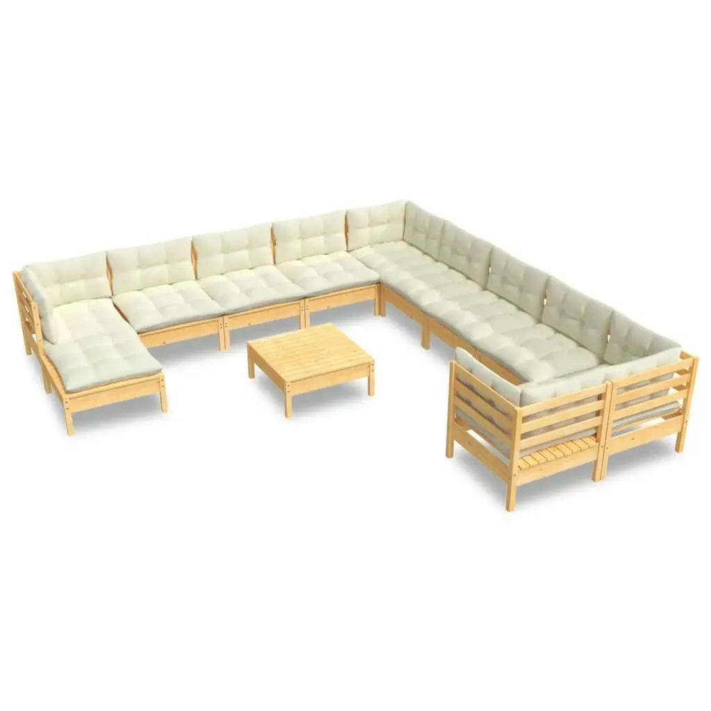 12 Piece Garden Lounge Set with Cream Cushions Pinewood 3097061