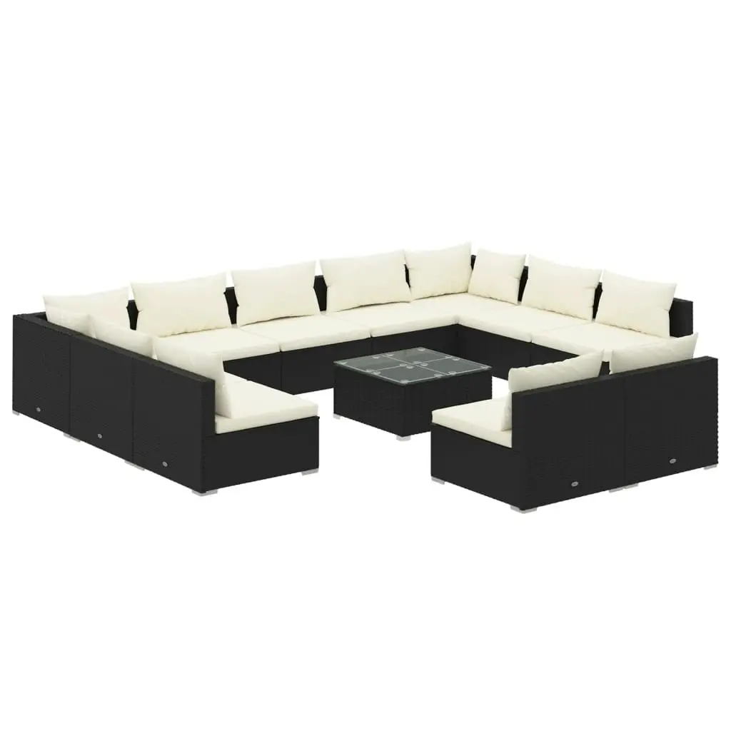 12 Piece Garden Lounge Set with Cushions Black Poly Rattan 3102127