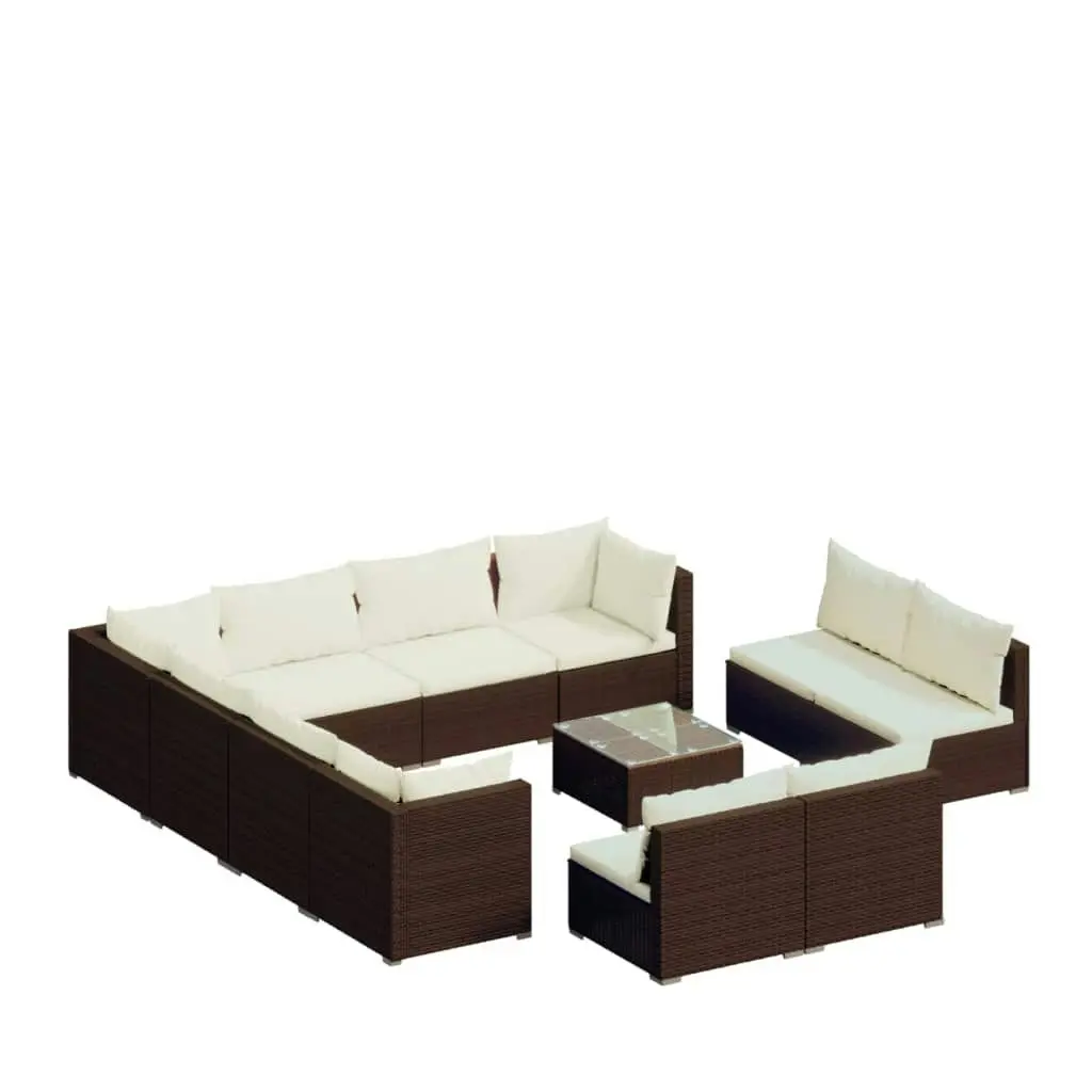 12 Piece Garden Lounge Set with Cushions Brown Poly Rattan 3102834