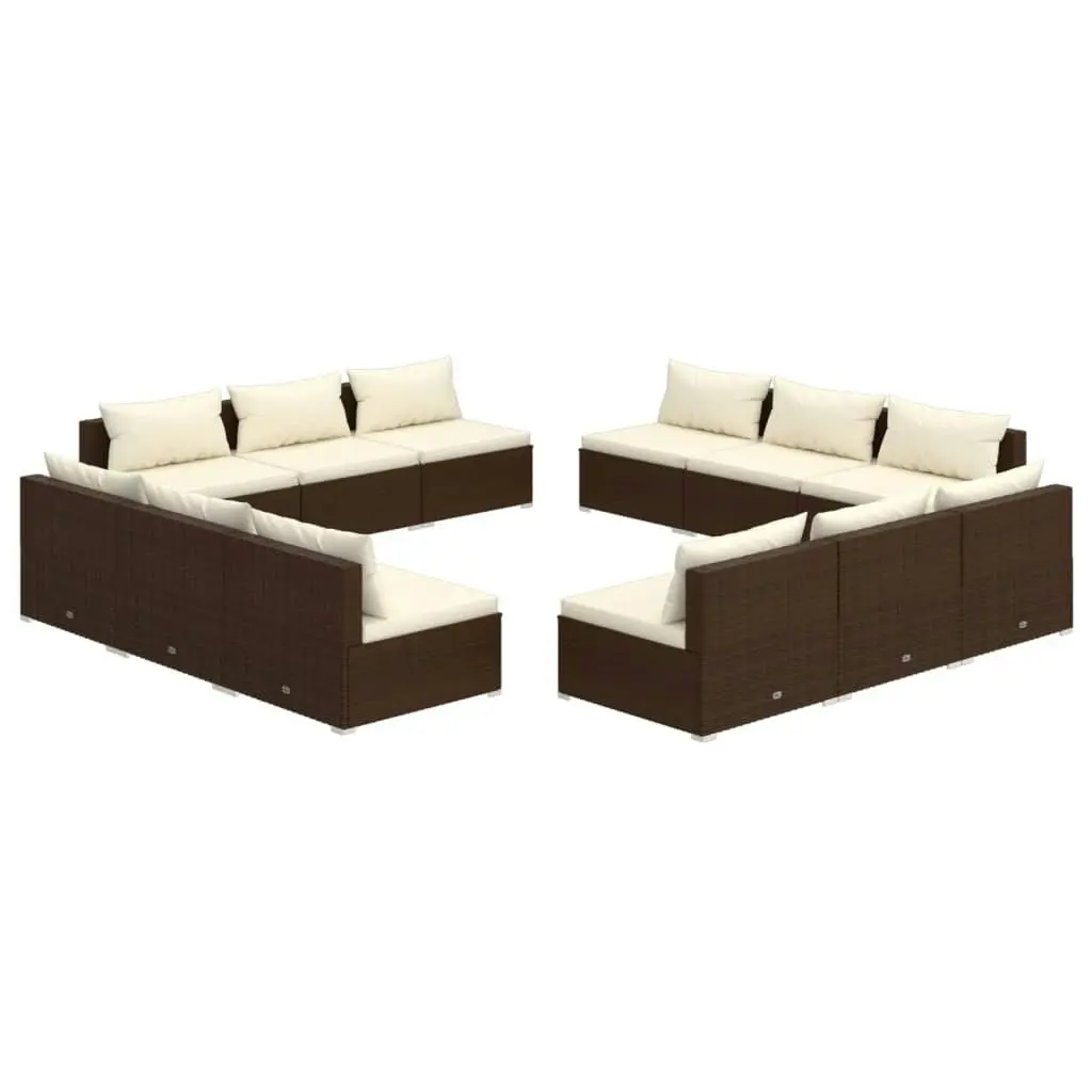 12 Piece Garden Lounge Set with Cushions Poly Rattan Brown 3101570