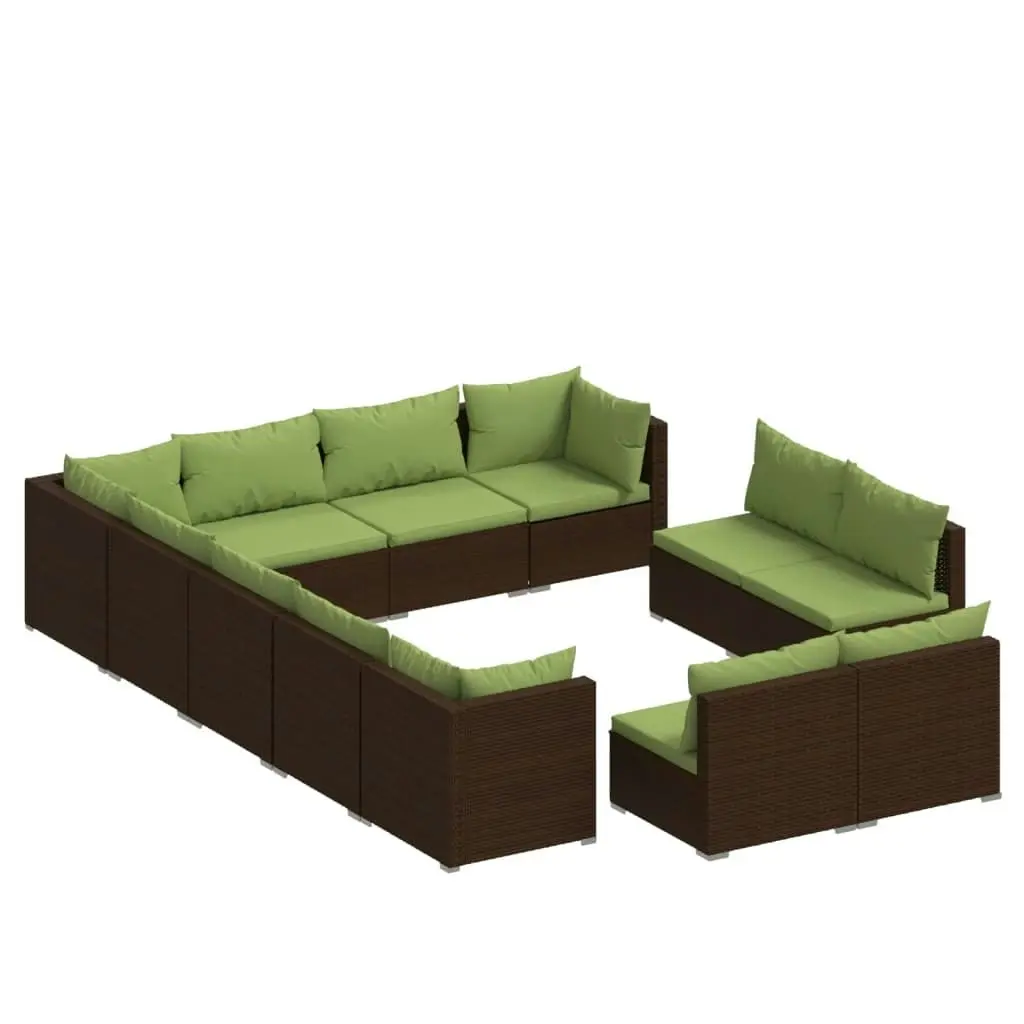 12 Piece Garden Lounge Set with Cushions Brown Poly Rattan 3102844