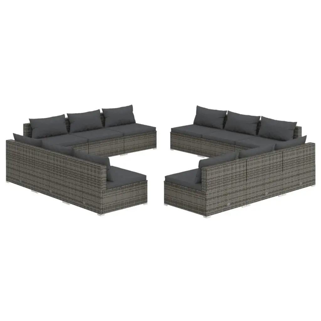 12 Piece Garden Lounge Set with Cushions Poly Rattan Grey 3101573