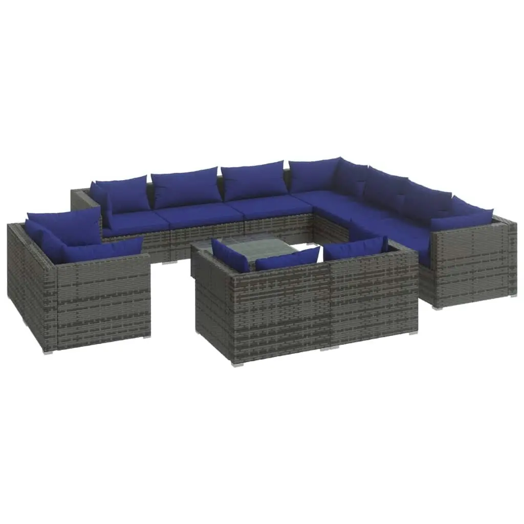 12 Piece Garden Lounge Set with Cushions Grey Poly Rattan 3102886