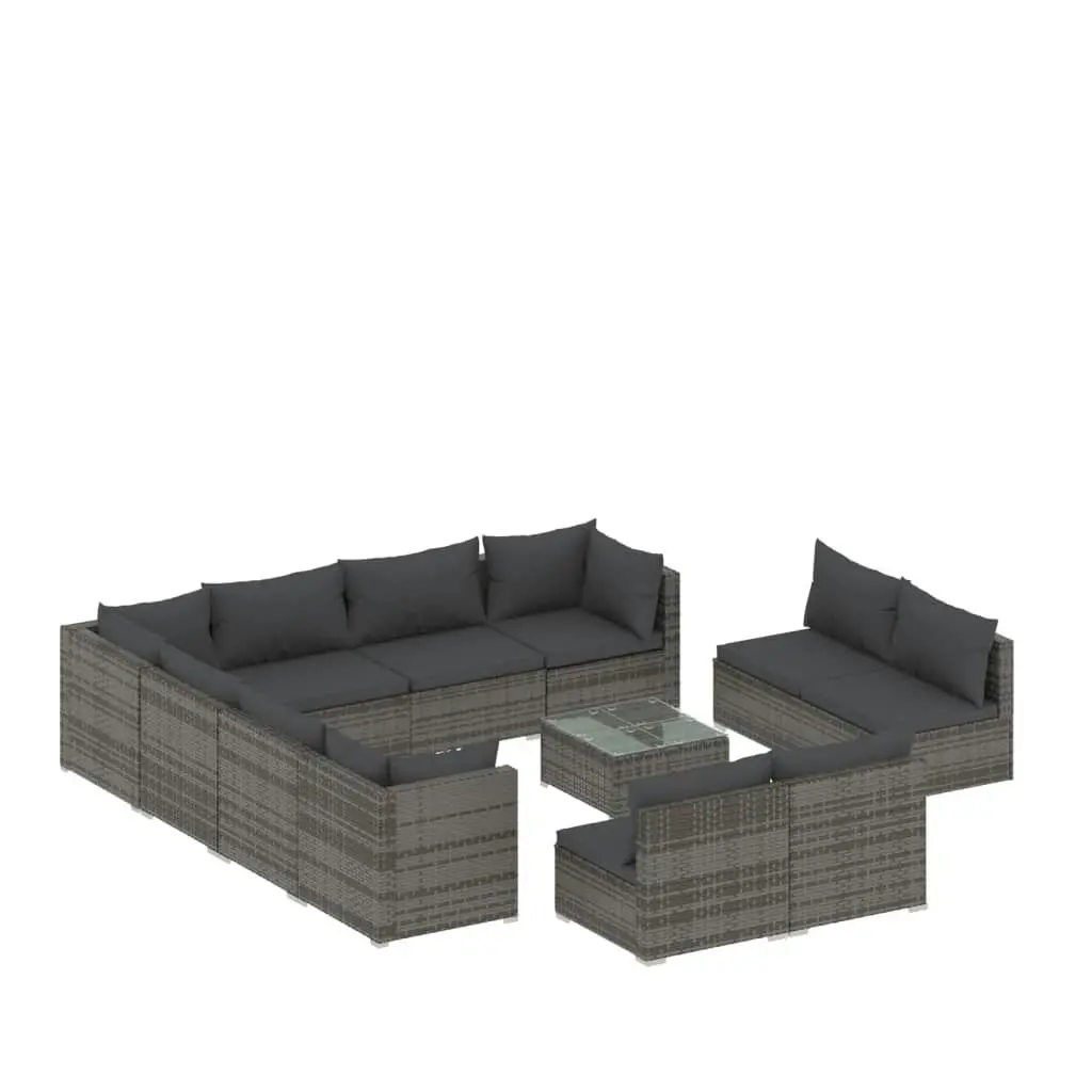 12 Piece Garden Lounge Set with Cushions Grey Poly Rattan 3102837