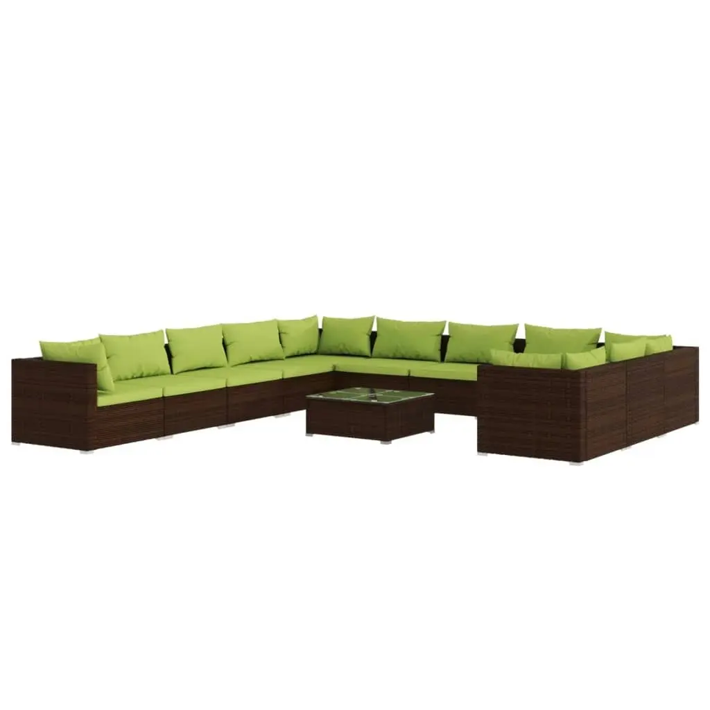 12 Piece Garden Lounge Set with Cushions Poly Rattan Brown 3102820