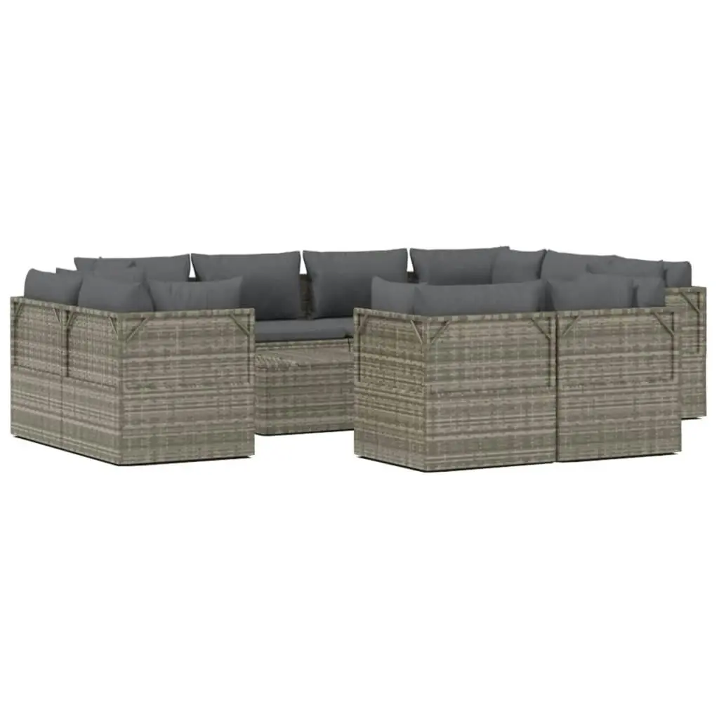 12 Piece Garden Lounge Set with Cushions Grey Poly Rattan 3157463