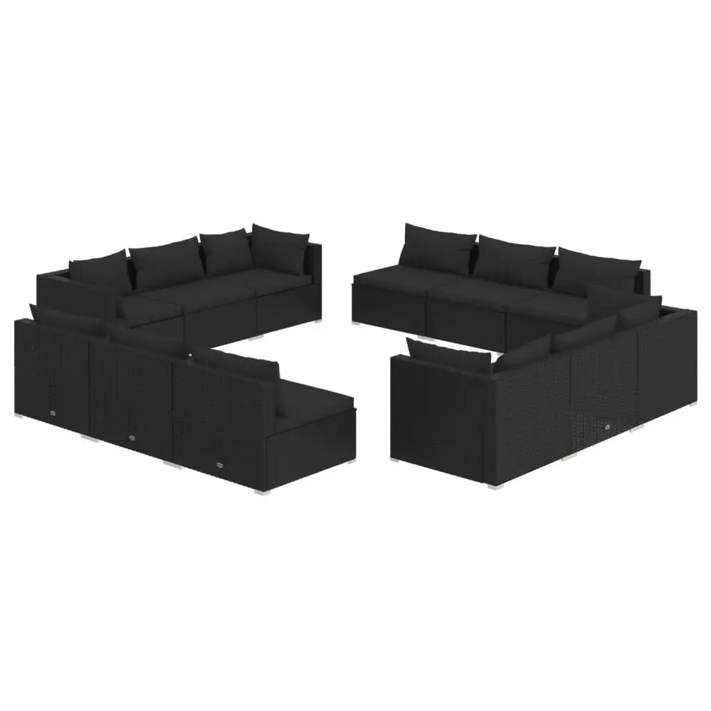 12 Piece Garden Lounge Set with Cushions Poly Rattan Black 3101584