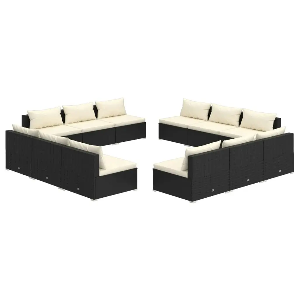 12 Piece Garden Lounge Set with Cushions Poly Rattan Black 3101567