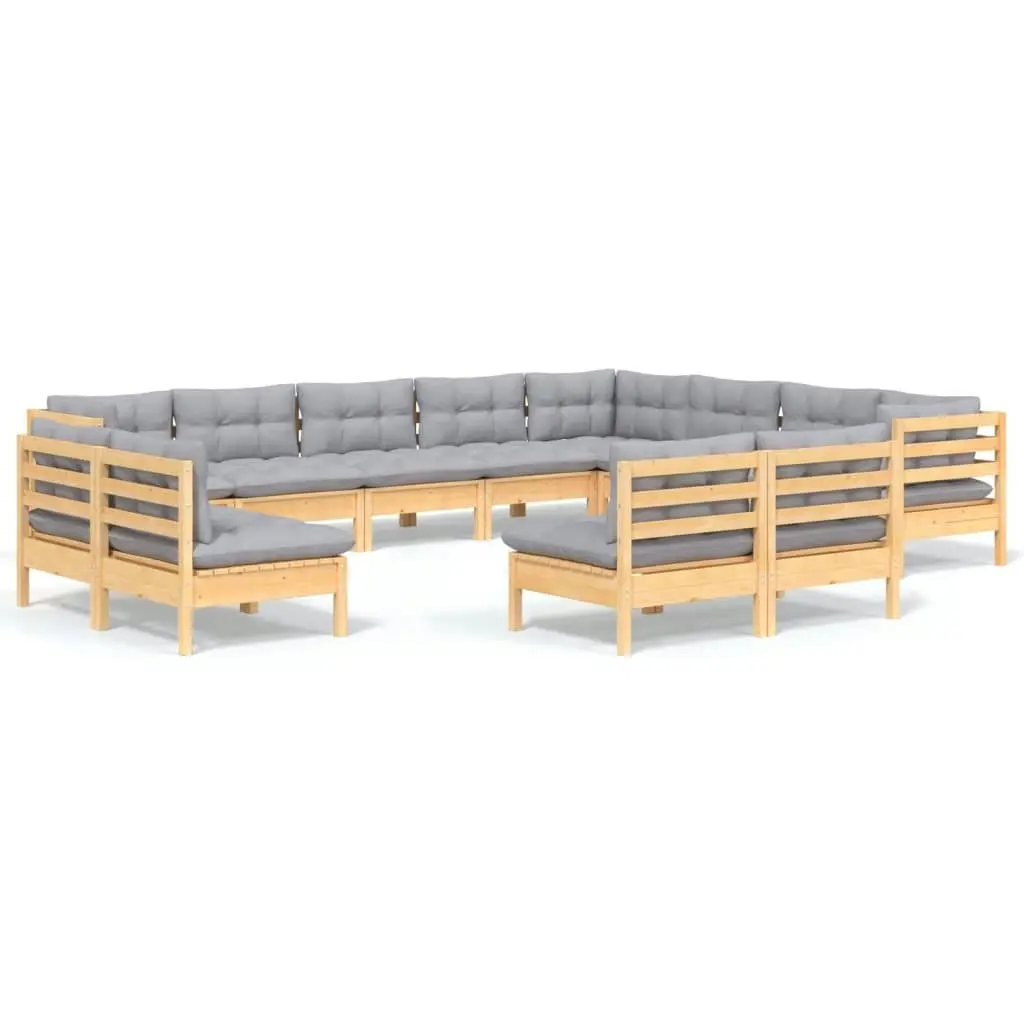 12 Piece Garden Lounge Set with Grey Cushions Solid Pinewood 3096874